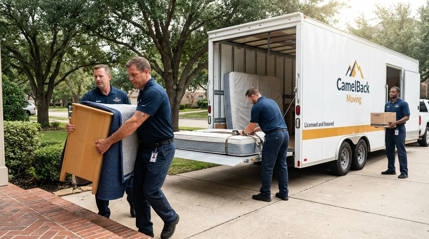 Crew loading residential truck for cross-state move from Kurtistown, HI