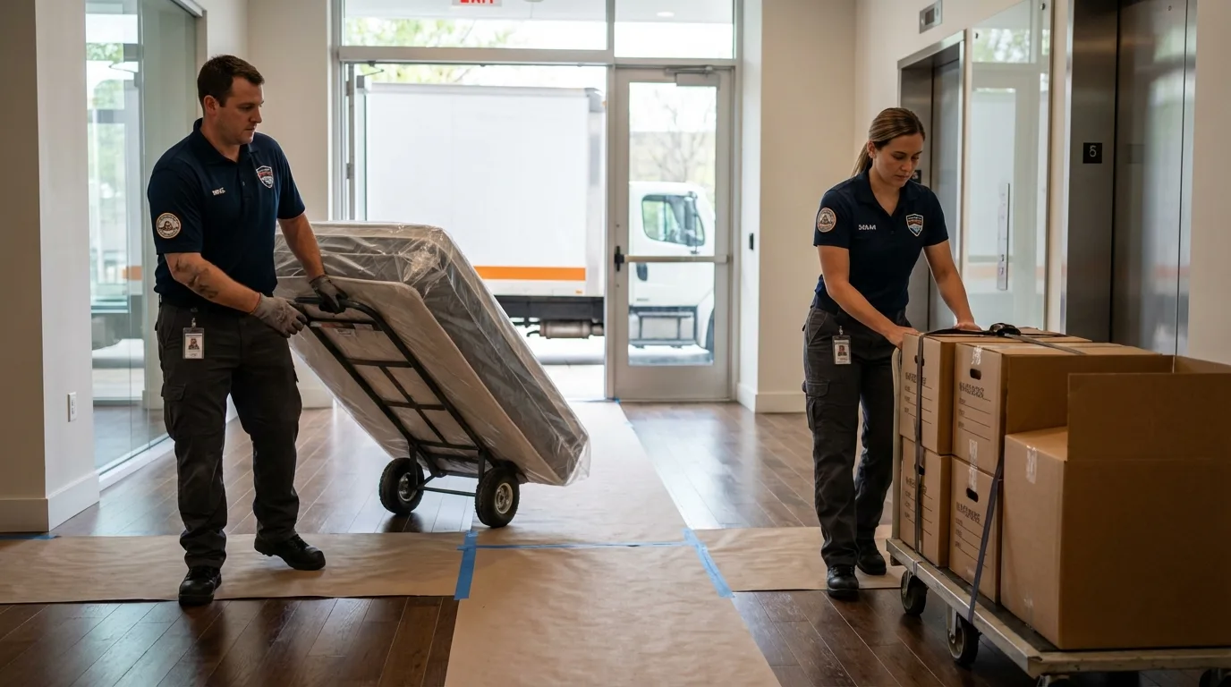 Professional apartment movers loading elevator in Kurtistown, HI