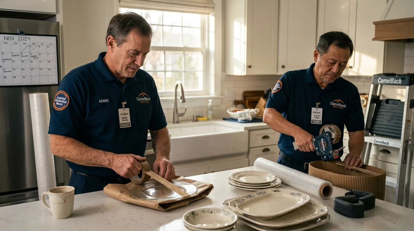 Professional crew packing kitchen dishware in Kurtistown, HI